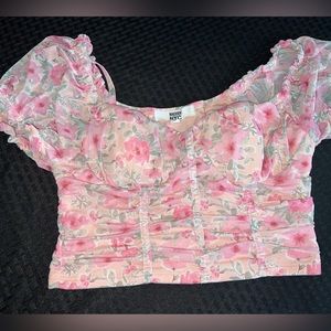 Pink floral crop top with soft underwire in chest area